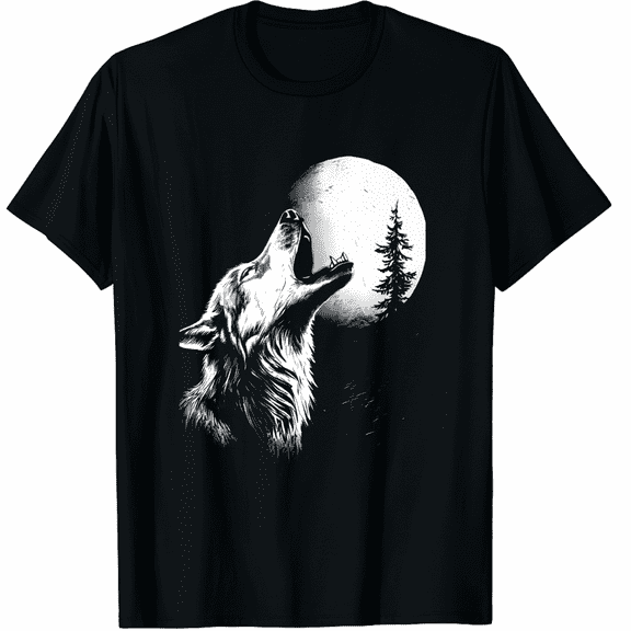 Graphic Tee Wolf Howling Moon Forest Nature Wildlife Animal T-Shirt for Men Women