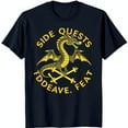 Graphic Tee with Crossed Keys 'Side Quests' Design on Dark Blue Shirt