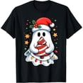 thumbnail image 1 of Graphic Tees，Comfort Streetwear T-Shirt，Funny Xmas Vibes Cute Ghost Lights Tree Cake Merry Christmas Tops，Fashion，cotton，black，S-5XL, 1 of 1