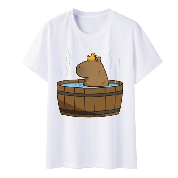 Graphic Tees For Women Vintage Ladies Fun Graphic Capybara Selfie Cute Cartoon Printed Multi Color Tshirts