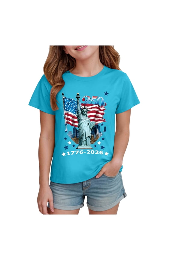 Graphic Tees Kids Boy Girl USA 4th of July Shirt-American Flag Patriotic Tee for Kids, Toddler 4th of July Casual Top