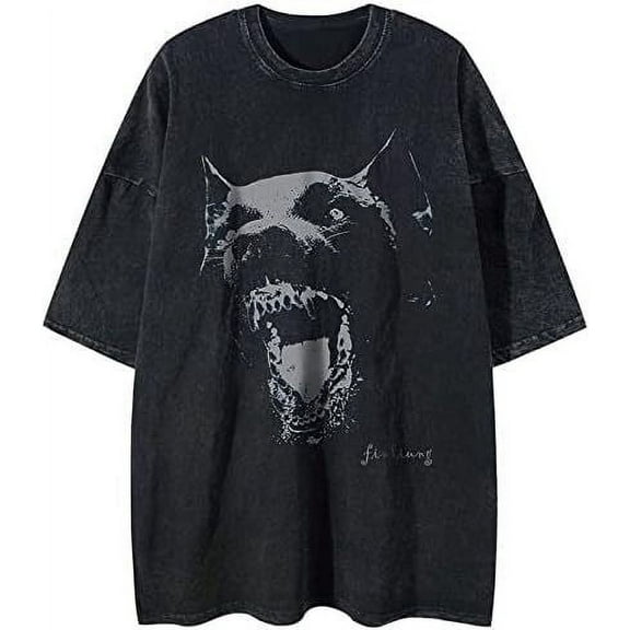 Graphic Tees Men Oversized Doberman Shirt Washed Vintage Streetwear Casual Summer Tops T-Shirt Unisex