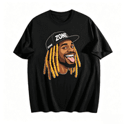 Mens Graphic T-Shirts Urban Hip Hop Style,Cool Zone Dreadlock Character Graphic Crewneck Short Sleeve Cotton Tee Casual Street Tops,Black,2XL