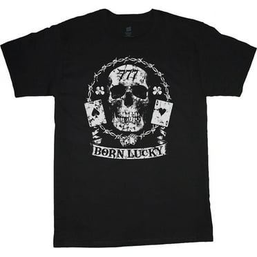 Graphic Tees Mens Funny T-shirts Born Lucky Skull Tee Shirt