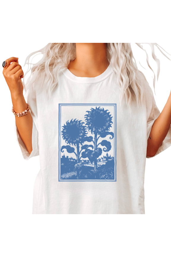 Graphic Tees Print Tshirt White S-5XL Minimalist Art Sunflower Shirts Luxe Ultra Soft Cotton Everyday Tops