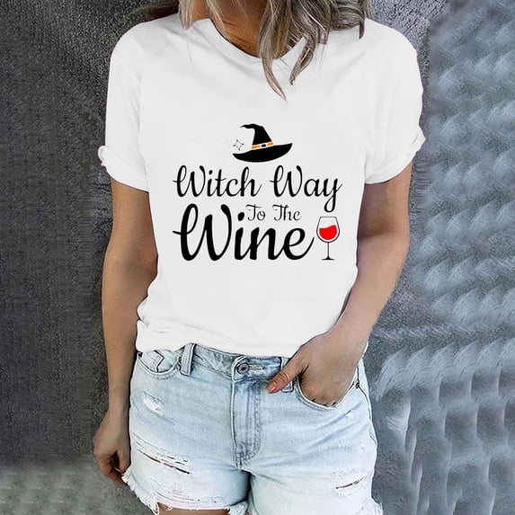 Graphic Tees for Women Graphic Tees For Women 2024 Short Sleeve Crew Neck T-Shirts with Halloween Print Cute Athletic Tops for Women Lightweight Everyday Wear Comfortable Casual Style Red XL