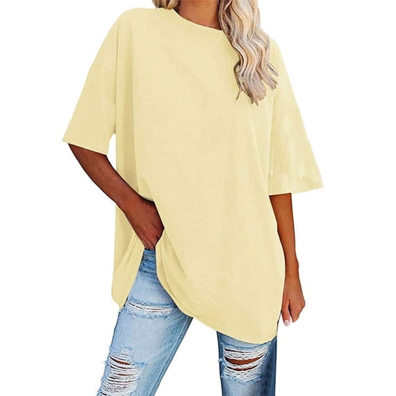 Graphic Tees for Women T-Shirts Women's Long Sleeved Top Oversized T Shirt Striped Crew Neck Belted Waist Soft Casual Loose Shirt Everyday Comfort and Effortless Style Yellow M