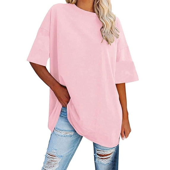 Graphic Tees for Women T-Shirts Women's Long Sleeved Top Oversized T Shirt Striped Crew Neck Belted Waist Soft Casual Loose Shirt Everyday Comfort and Effortless Style Pink M