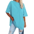 thumbnail image 1 of Graphic Tees for Women T-Shirts Women's Long Sleeved Top Oversized T Shirt Striped Crew Neck Belted Waist Soft Casual Loose Shirt Everyday Comfort and Effortless Style Blue L, 1 of 3