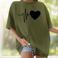 thumbnail image 1 of Graphic Tees for Women T-Shirts Women's Oversized Heartbeat Print Short Sleeve Round Neck Casual Tee for Women Daily Comfort Fit Graphic Top Green XXL, 1 of 4