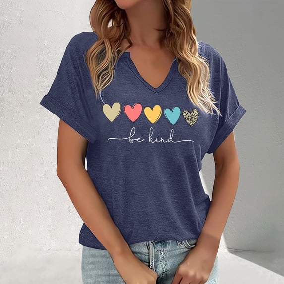 Graphic Tees for Women V-Neck Short Sleeve T Shirt for Daily Wear with Floral Print Casual Comfort Top for Weekend and Travel Machine Washable Blue 3XL