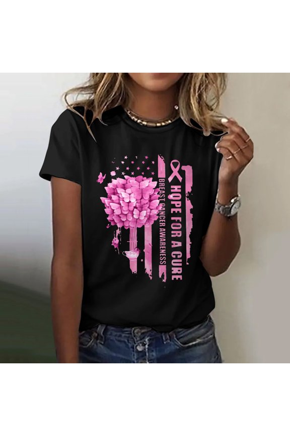 Graphic Tees for Women's T-Shirt for Cancer Awareness Short Sleeve Graphic Tee with Ribbon Design for Support and Empowerment Casual Top for Women Black S