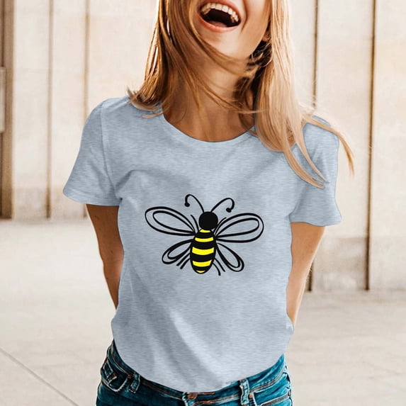 Graphic Tees for Women's T-Shirts Short Sleeve O Neck Top for Everyday Wear Lightweight Casual Tee Stylish Graphic Print Comfortable Versatile Women’s Apparel Gray S