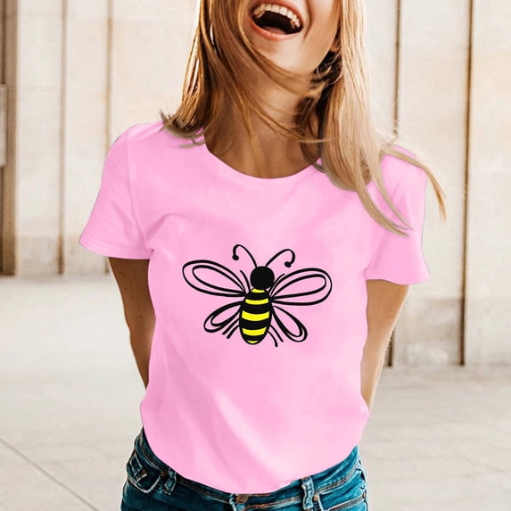 Graphic Tees for Women's T-Shirts Short Sleeve O Neck Top for Everyday Wear Lightweight Casual Tee Stylish Graphic Print Comfortable Versatile Women’s Apparel Pink S
