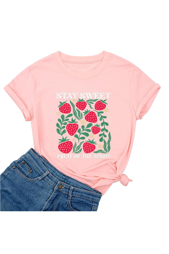 Graphic Tees for Women'short Sleeve T Shirt Casual Comfortable Strawberry Print Top For Summer Outdoor Indoor Leisure Wear Stylish Everyday For Women Pink XL