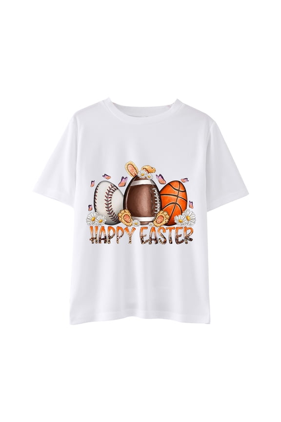 Graphic Tees for Boys Easter Day Letters Print Short Sleeve Bunny Tops Trendy