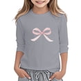 thumbnail image 1 of Graphic Tees for Girls Kids Fashion 3/4 Short Sleeve Girls T Shirts 4t Crewneck Bowknot Tops Loose Fit T Shirts Summer Outfit Size 4-5 Years,2-Grey, 1 of 4