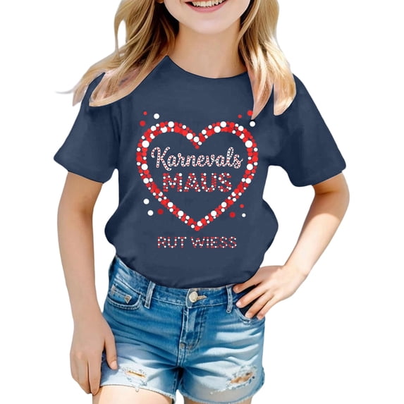 Graphic Tees for Girls Kids Printed Short Sleeve T Shirts Girls Shirts Size 14-16 Casual Crewneck Tops Summer Clothes(Size 7-8 Years,Navy)