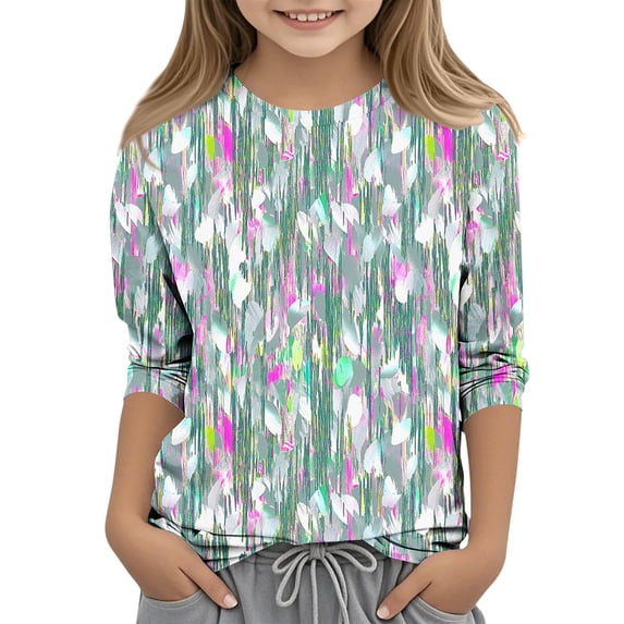 Graphic Tees for Girls Kids Summer Tops Crewneck 3/4 Sleeve T Shirt Green 9-10 Years