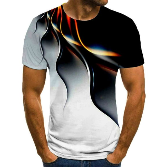 Graphic Tees for Men 3D Lightning/Flame Print T-Shirts Tops Summer Lightweight Quick-Drying Pull-On Crew Neck Short Sleeve Shirts