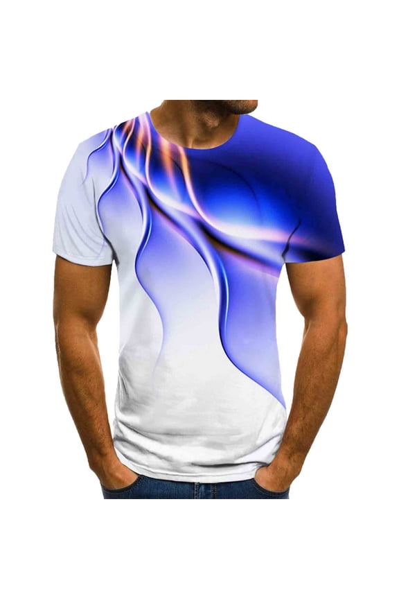 Graphic Tees for Men 3D Lightning/Flame Print T-Shirts Tops Summer Lightweight Quick-Drying Pull-On Crew Neck Short Sleeve Shirts