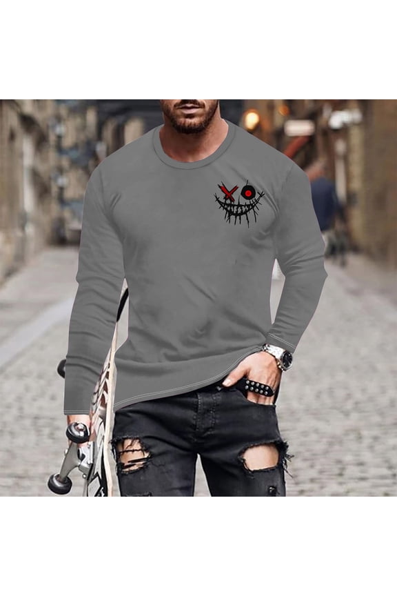 Graphic Tees for Men Big and Tall S-6X Plus Size Long Sleeve Crew Neck Funny T Shirts Casual Slim Basic Comfort Pullover Topss