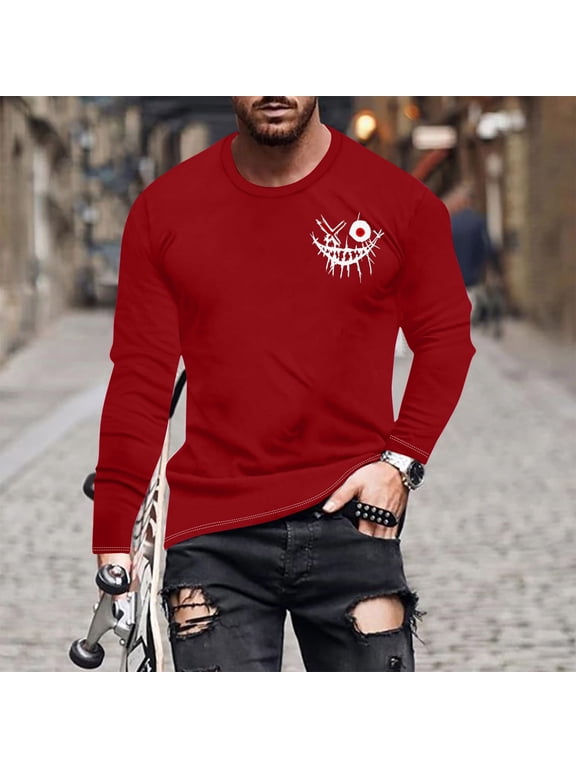 Graphic Tees for Men Big and Tall S-6X Plus Size Long Sleeve Crew Neck Funny T Shirts Casual Slim Basic Comfort Pullover Topss