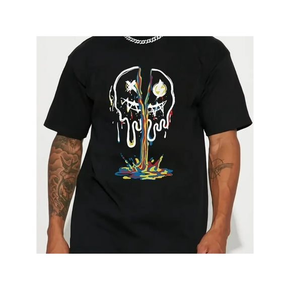 Graphic Tees for Men Hip Hop Short Sleeve Print T-Shirt Shirts Men Lightweight Skull Printed Design T-Shirts Nature Black D L