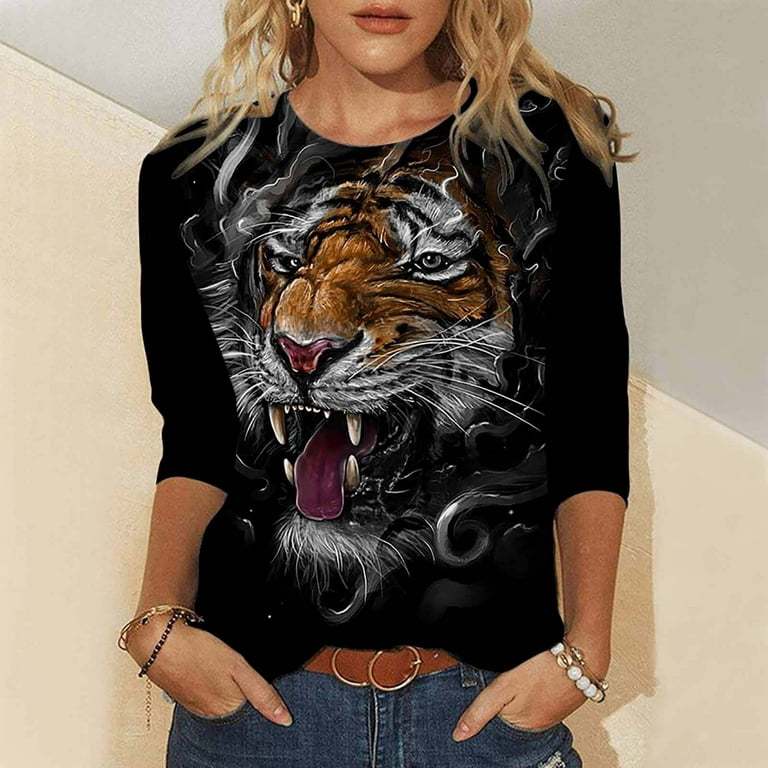 Graphic Tees for Women 3/4 Sleeve Shirts Novelty Funny Animal