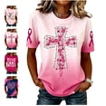 thumbnail image 1 of Graphic Tees for Women Breast Cancer Awareness Pattern Print T Shirts Short Sleeves Crew Neck Casual Tops, 1 of 7