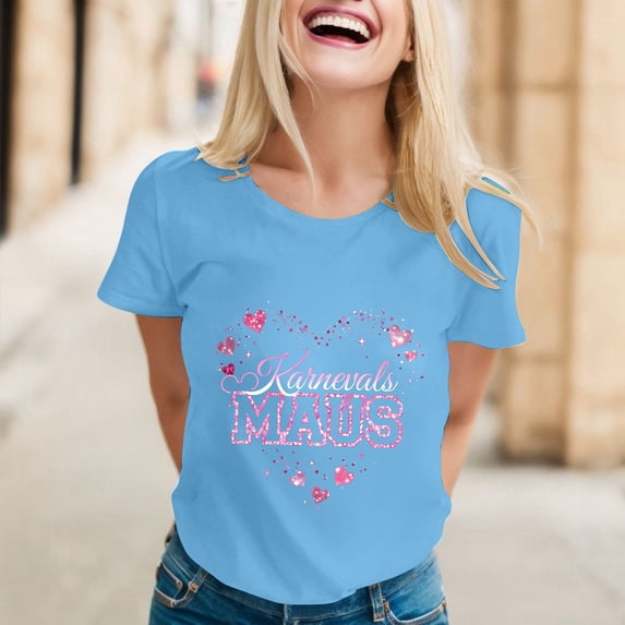 Graphic Tees for Women Carnival Graphic Print Short Sleeve T Shirt for Everyday Comfort and Versatile Style in Women's Tops Blue XL