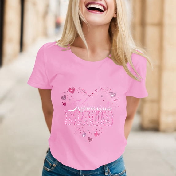 Graphic Tees for Women Carnival Graphic Print Short Sleeve T Shirt for Everyday Comfort and Versatile Style in Women's Tops Pink 3XL