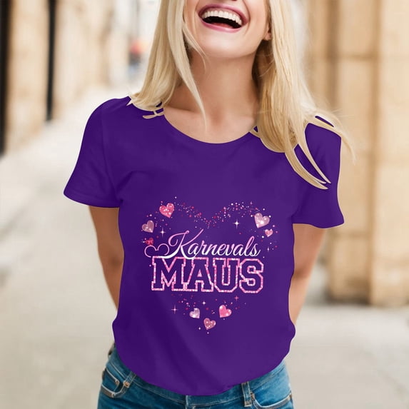 Graphic Tees for Women Carnival Graphic Print Short Sleeve T Shirt for Everyday Comfort and Versatile Style in Women's Tops Purple L