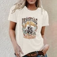 thumbnail image 1 of Graphic Tees for Women Casual Graphic Tee with Guitar Letter Print for Everyday Wear Round Neck Short Sleeve Standards Beige XXL, 1 of 3