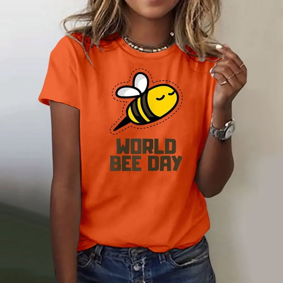 Graphic Tees for Women Casual Short Sleeve Graphic Print Tee for Everyday Wear Comfortable Crew Neck Top for Women’s Wardrobe Orange L