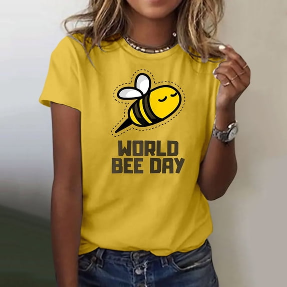 Graphic Tees for Women Casual Short Sleeve Graphic Print Tee for Everyday Wear Comfortable Crew Neck Top for Women’s Wardrobe Yellow L