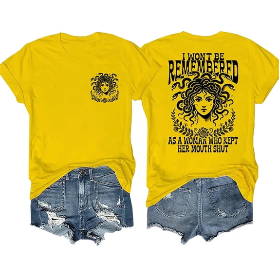 Graphic Tees for Women Casual Short Sleeve Tee with Double Letter Print for Everyday Comfort and Easy Styling Yellow M