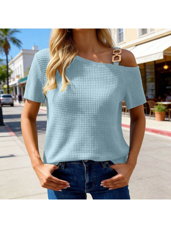 Graphic Tennis Tees for Women Casual Wear T Shirt for Everyday Comfort Breathable Solid Top with Relaxed Fit Ideal for Spring Summer Autumn Blue L