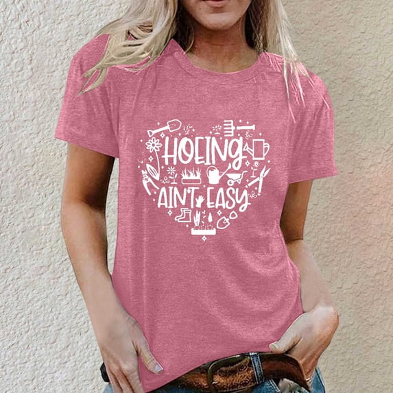 Graphic Tees for Women Casual Women's T Shirts Short Sleeve Crew Neck Graphic Print Everyday Comfort And Style For Daily Wear Pink XXL