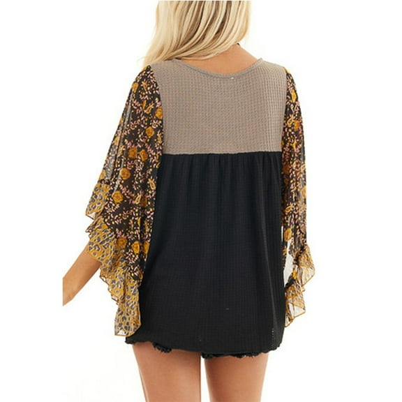 Graphic Tees for Women Fashion Color Matching Leopard Print Floral Crew Neck T Shirt 2025 Fall Blouses Pullover Outfits