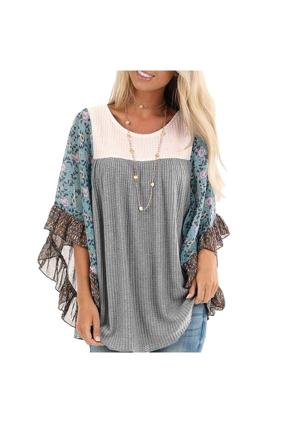 Graphic Tees for Women Fashion Color Matching Leopard Print Floral Crew Neck T Shirt 2025 Fall Work Tee Pullover Outfits