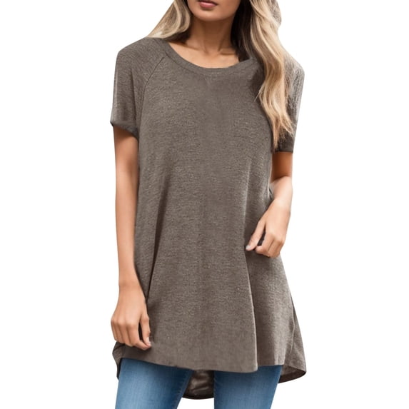 Graphic Tees for Women Fashion Plus Size Round Neckline Short Sleeve Crew Neck Refreshing Breathable Resistant Daily Khaki Tank Tops Sizes XL