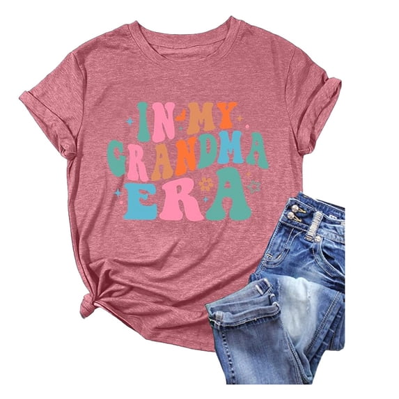 Graphic Tees for Women Fashion Summer Round Neck Casual Fit Grandma Printed Top Short Sleeved T Shirt for Women Red XL