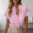thumbnail image 1 of Graphic Tees for Women French Style Summer Plaid Short Sleeve Tennis Blouse with Ruffled Collar for Women Casual Tee for Everyday Wear Pink XXL, 1 of 5