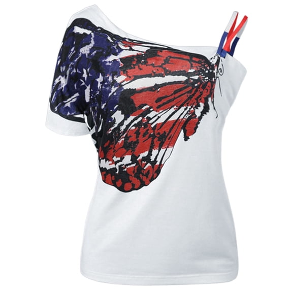 Graphic Tees for Women Loose Print Asymmetrical Off Shoulder Tank Tennis Top Blouse for Everyday Comfort and Versatility Blue 4XL