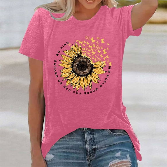 Graphic Tennis Tees for Women T-Shirts Loose Fit Short Sleeve Printed Top for Everyday Wear Pink S