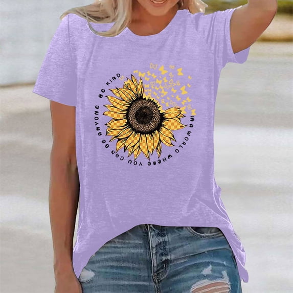Graphic Tennis Tees for Women T-Shirts Loose Fit Short Sleeve Printed Top for Everyday Wear Purple L