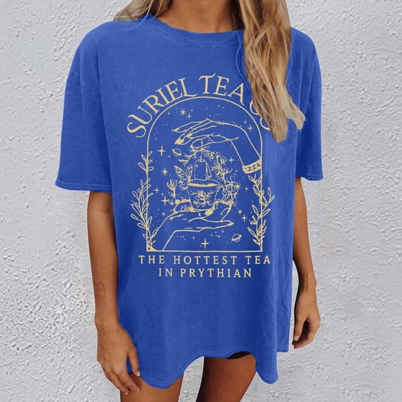 Graphic Tennis Tees for Women T-Shirts Oversized Graphic Tee for Women Casual Tops with Print Design Comfortable Blend Everyday Wear Blue M