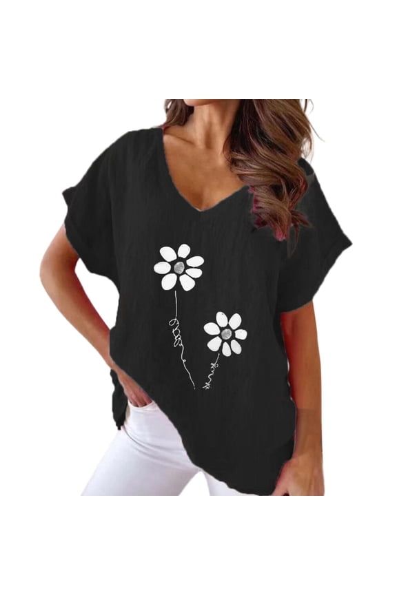 Graphic Tees for Women T-Shirts Printed V Neck Casual Bat Short Sleeve Tee for Women with Stylish Everyday Comfort Black XXL