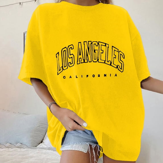 Graphic Tennis Tees for Women T-Shirts/ Short Sleeve T Shirt Men's Women's Wide Ancient Trend Text Style Pure Half Sleeve Summer Yellow S